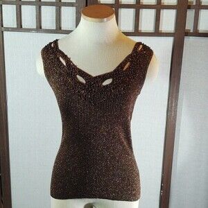 Vintage Cache Brown Sparkly Beaded Top Sz S